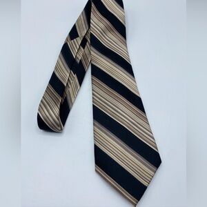 Bruno Piattelli Silk Tie Gray Brown Gold Black Stripes Men Necktie 59 x 3.75